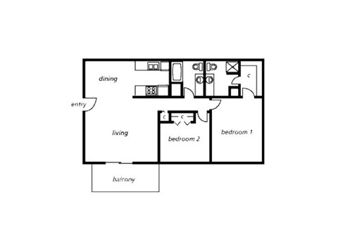 2 bedroom 2 bathroom floor plan at The View At Catalina Apartments in Tucson, AZ